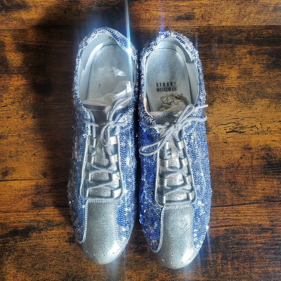 Womens Blue silver Sequin Stuart Weitzman shoes/sneakers. Size 8.5 - Picture 3 of 7